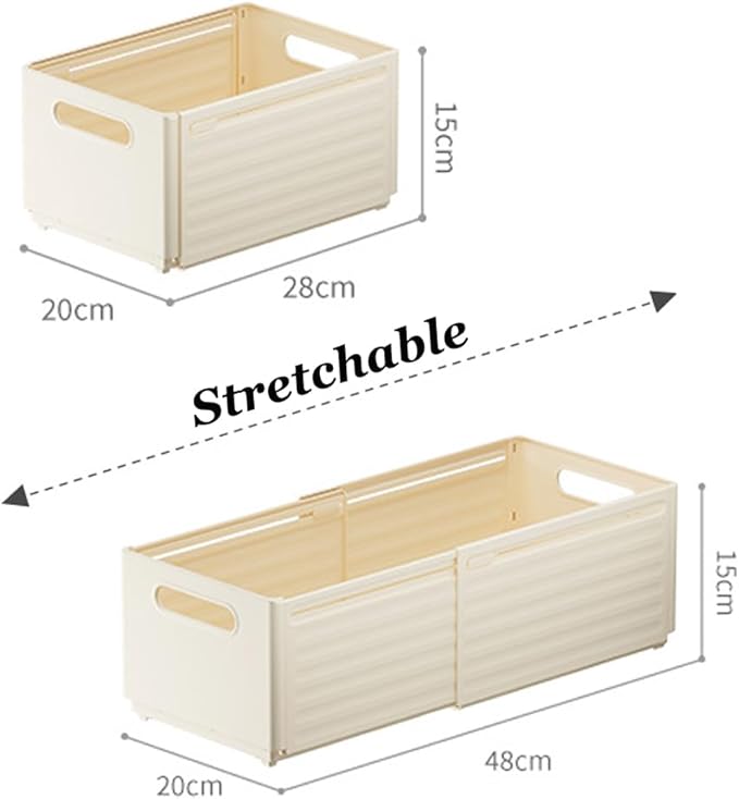 Foldable Storage Bins, 2 Pack Plastic Expandable Boxes for Organizing, Adjustable from 11-18.8" Drawer Organizers Separators Dividers for Bedroom Kitchen Utensils Tools Closet, Large