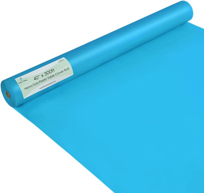 Craft And Party Turquoise Plastic Table Cover Roll, 40Inch X 300Feet Disposable Plastic Tablecloth, Banquet Rectangle Tablecover Roll