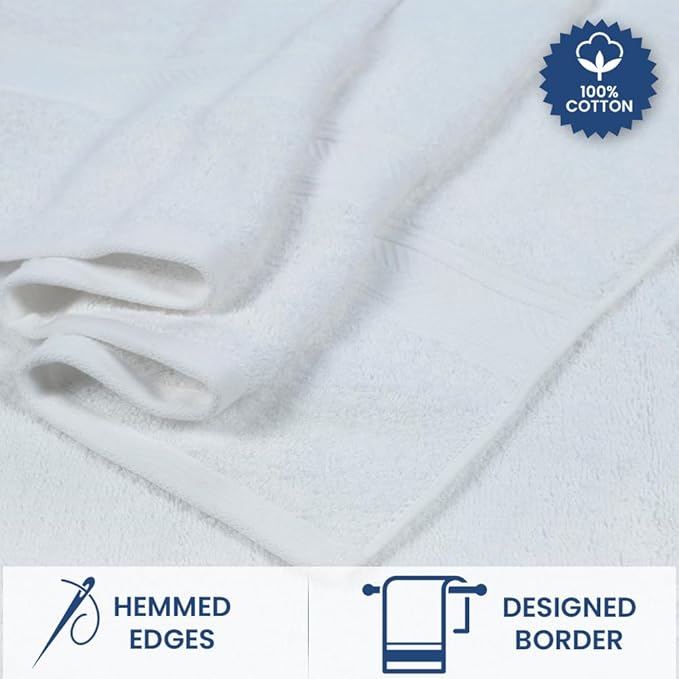 Casa Lino White Bath Towels Set of 4 (54" x 27") - Large Bathroom Towel Set - 100% Cotton Towels for Bathroom - Highly Absorbent & Quick Dry Bath Towel Multipack - New Apartment Essentials
