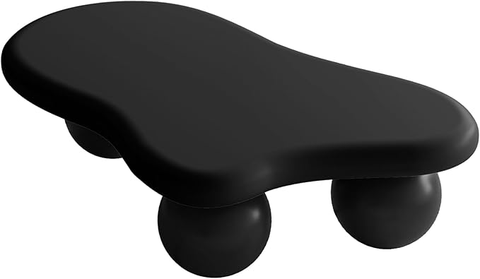 40 Inch Cloud Shaped Coffee Table with 3 Ball Legs for Living Room Black