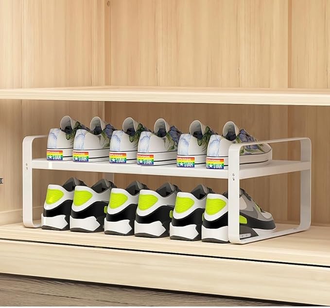 Bayou Expandable Shoe Rack, Adjustable Closet Storage Organizer, Heavy Duty Carbon Steel Shelf, Stackable Free-Standing Unit for Small Spaces (10", 2-Pack)