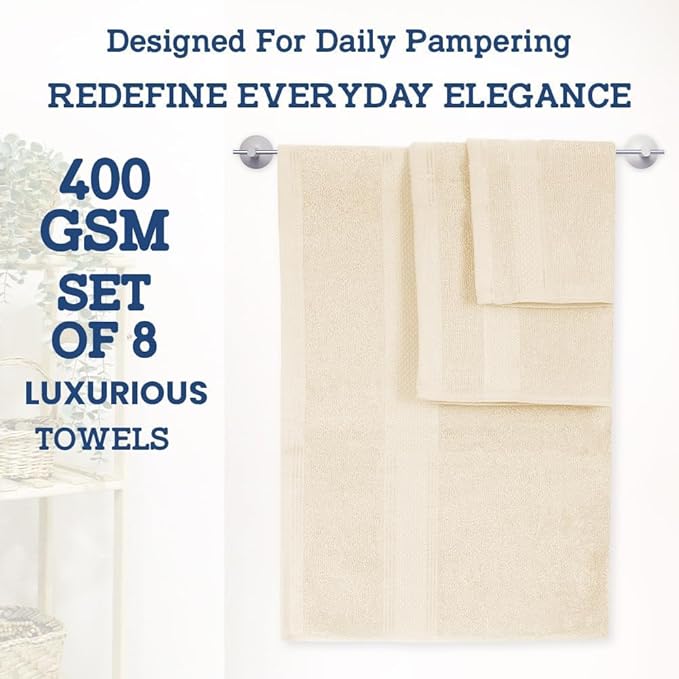 Casa Lino Bath Towel Set of 8 (2 Bath Towels, 4 Wash Cloths & 2 Hand Towels for Bathroom) - 100% Cotton - Highly Absorbent & Quick Dry - Guest Room Essentials for Bathroom Set - (Linen Brown)