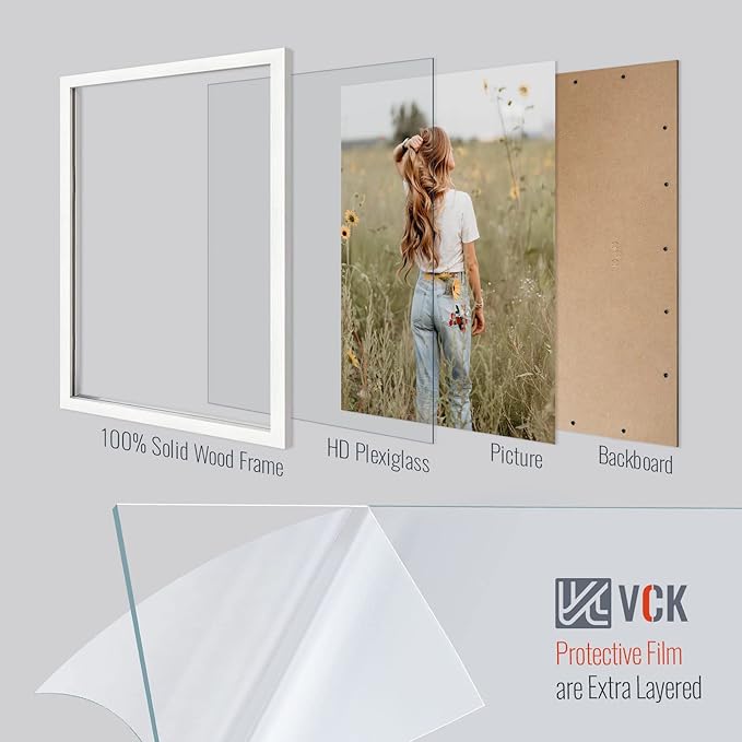 VCK 20x28 Picture Frame Set of 4 - White, Gallery-Quality Wood Poster Frames, 1.1-Inch Wide Border, Polished Plexiglass, Vertical or Horizontal Wall Display for Photo/Art/Prints, White