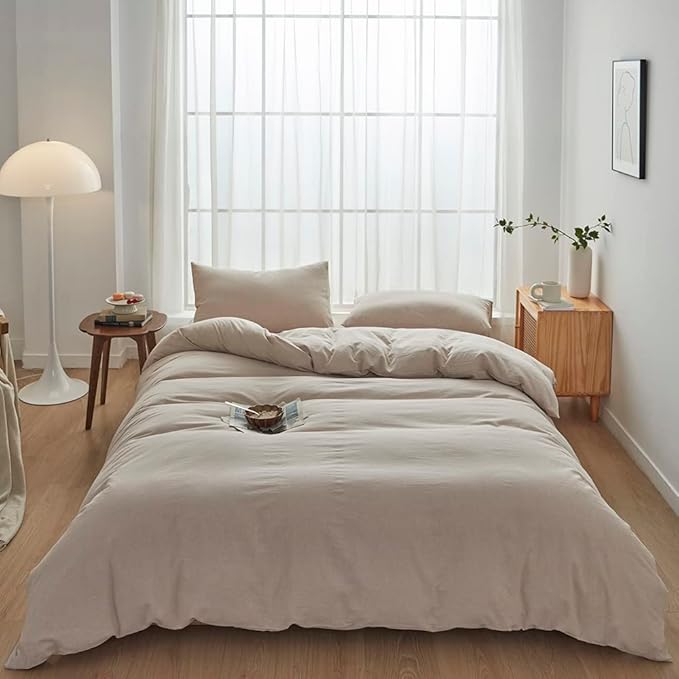 FACE TWO FACE Bedding Duvet Cover Set100% Washed Cotton Duvet Cover Linen Like Textured Breathable Durable Soft Comfy (Twin, Tannish Linen Grey)