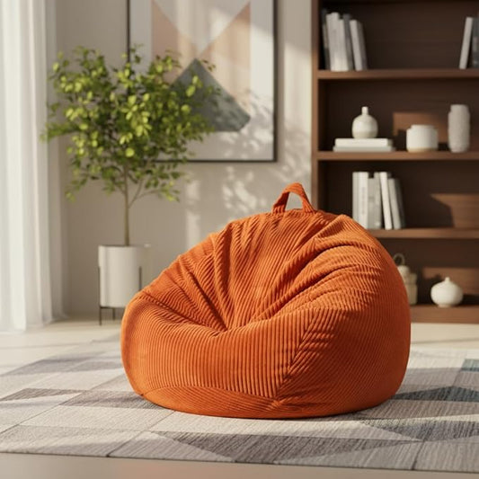 Stuffed Animal Storage Bean Bag Chair Cover, Cover Only (No Filler), Corduroy Toy Organizer Floor Cushion Seat, 48 in/120 cm Slipcover for Teens & Adults, Amber Color