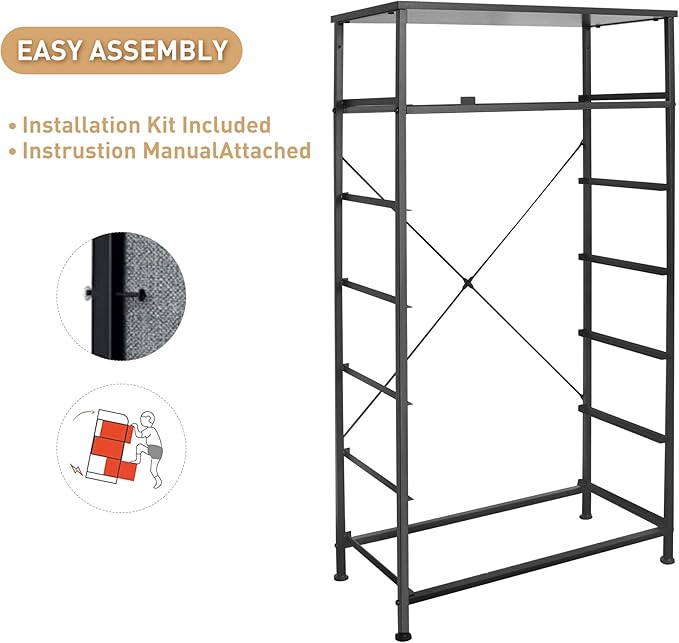 Tall Dresser for Bedroom, Vertical Storage Organizer Tower with 7 Drawers, Chest of Drawers with Fabric Bins, Steel Frame, Wood Top for Bedroom, Closet, Entryway- Black