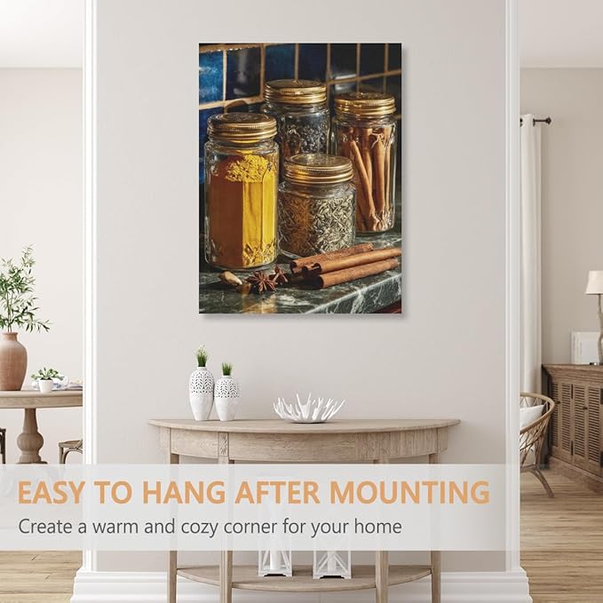 RPSIRVFO Oil Painting Wall Art Cinnamon Unframed Cinnamon sticks and jars Living Room and Dining Room Decor Unframed and Durable Rustic Charm
