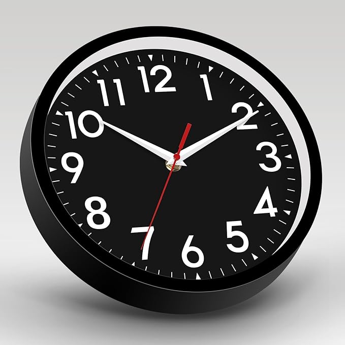 Wall Clock Small Analog 8 Inch Silent Non Ticking Battery Operated Modern Simple Decorative for Kitchen Office Bedroom Bathroom Living Room