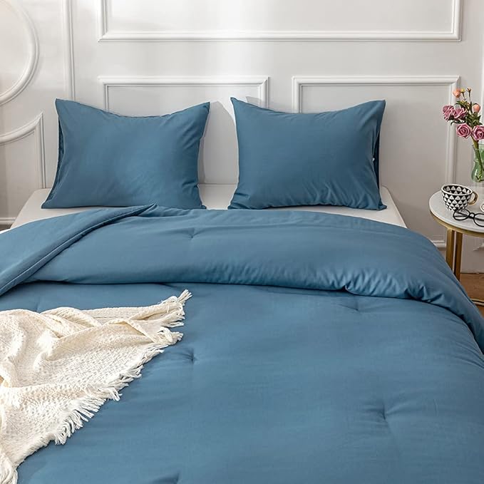 Blue Comforter Set Twin Size Solid Lake Blue Comforter Set Soft Breathable Comfy Fluffy Lightweight Blue 3 Piece Comforter Set Twin Size Women Men