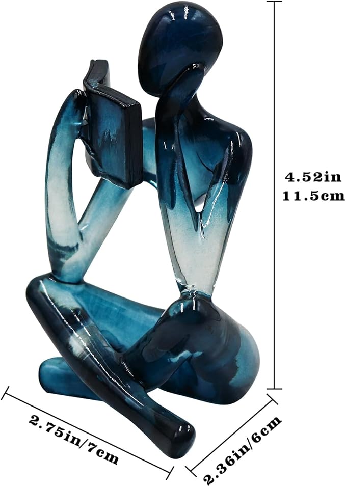 Reading Women Statue, Translucent Blue Resin Thinker Sculptures, Abstract Art Ornament, Modern Aesthetic Figurine Decoration for Home Living Room Bedroom Office Shelf Table Desk Bookshelf Decor