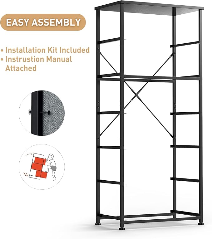 Tall Fabric Dresser for Bedroom, Vertical Storage Organizer Tower with 6 Drawers, Chest of Drawers with Bins, Steel Frame, Wood Top for Bedroom, Closet, Entryway Brown