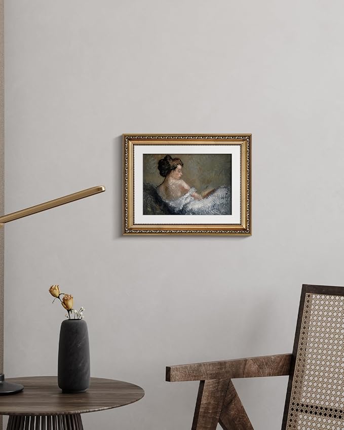 VIYYIEA Gold Framed Wall Art Canvas Print Home Decor Portrait Wall Art Sitting Woman Vintage Decor Room Aesthetic Mid Century Lady Elegant Farmhouse Painting Wall Decor for Bedroom Bathroom 11x14in