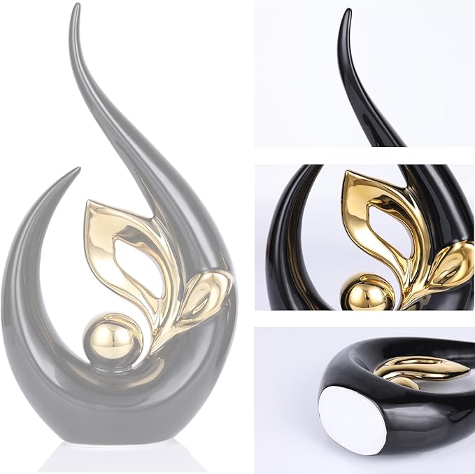 DOVDOV Black and Gold Home Decor, Abstract Ceramic Statue Set of 2 for Home Living Room Shelves, Coffee Tables, Shelves, Dining Table centerpieces