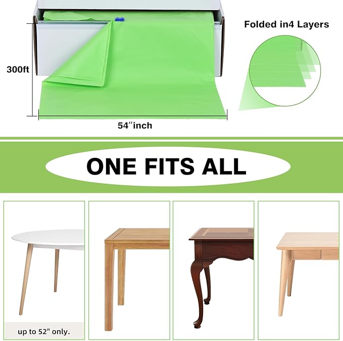 Craft And Party, 54" Plastic Table Cover Roll for Party, Banquet, Picnic, Kids Activities for Any Size and Shape Table (Apple Green, 54" x 300ft)