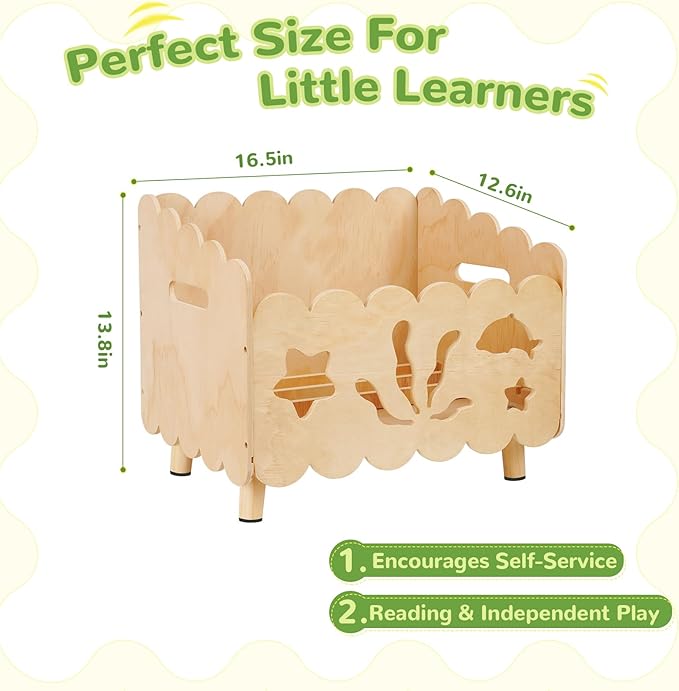 Liitrton Wood Kids Bookshelf for Kids Rooms, Toddler Montessori Bookshelf with 3 Adjustable Dividers, Small Kid Bookcase for Nursery Book Toy Storage (Wood)