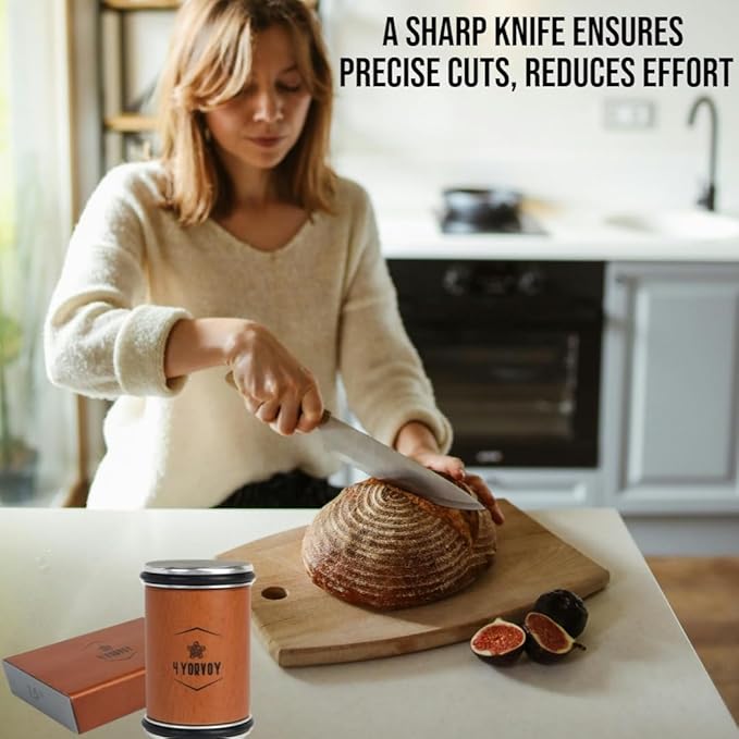 4 YORVOY Rolling Knife Sharpener Kit- Best Knife Sharpener Tool with 15 & 20 Degree Knife Sharpening Angle- Diamond and Ceramic Discs for Sharper Kitchen Knives- Best Gift for Cooking Enthusiasts