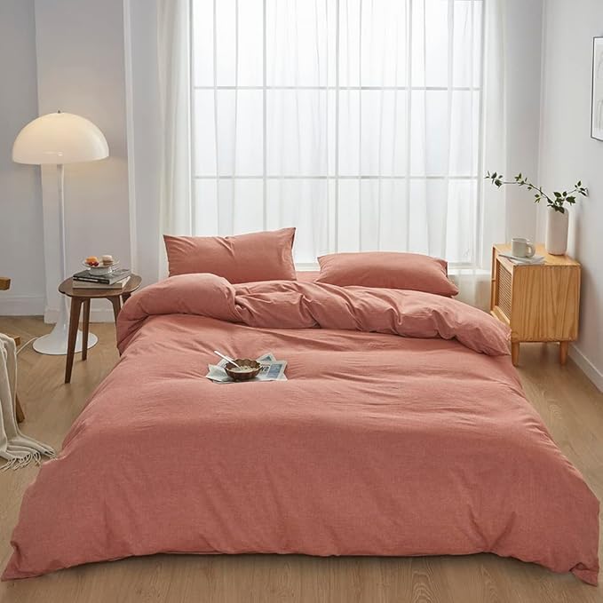 FACE TWO FACE Bedding Duvet Cover Set100% Washed Cotton Duvet Cover Linen Like Textured Breathable Durable Soft Comfy (Twin, Caramel)