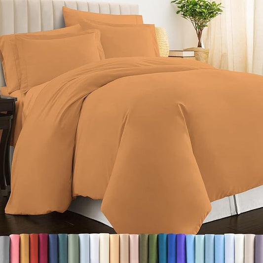 Pizuna Pure 100% Cotton Queen Duvet Cover Set, Luxurious 400 Thread Count Long Staple Cotton Sateen Weave with Button Closure (Combed Apricot Orange Cotton Duvet Cover Queen)