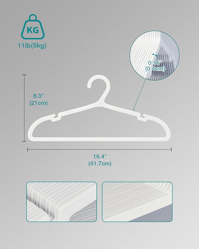 80 Pack Clothes Hangers, Non Slip Plastic Coat Hangers, Space Saving Hangers, Heavy Duty, Hanging Dry Wet Clothes, 16.4" x 8.3", White, UAPY0580W