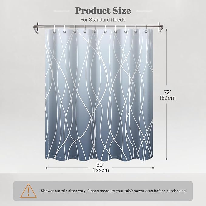 Punkray Ombre Blue Shower Curtain for Bathroom with Hooks, Stripe Bath Curtains Decorative Shower Curtains Water Repellent Washable, 60 x 72