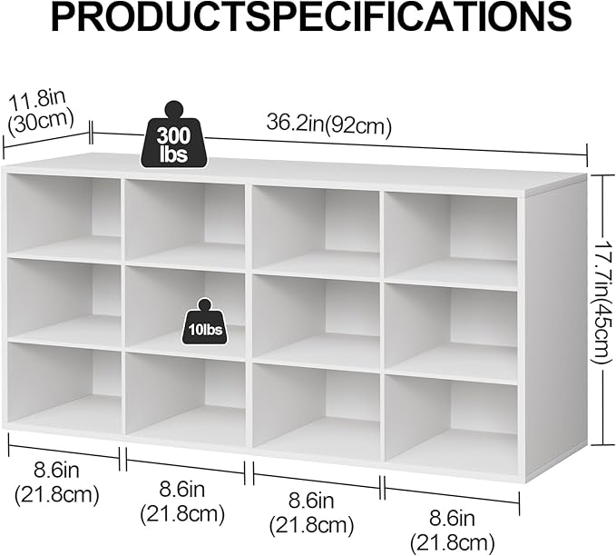 12-Cubby Shoe Rack, 3-Tier Wood Shoe Organizer, Multifunctional Shoe Organizer Bench for Entryway, Mudroom, Hallway, Closet,36.22 * 11.81 * 17.72 Inch,White