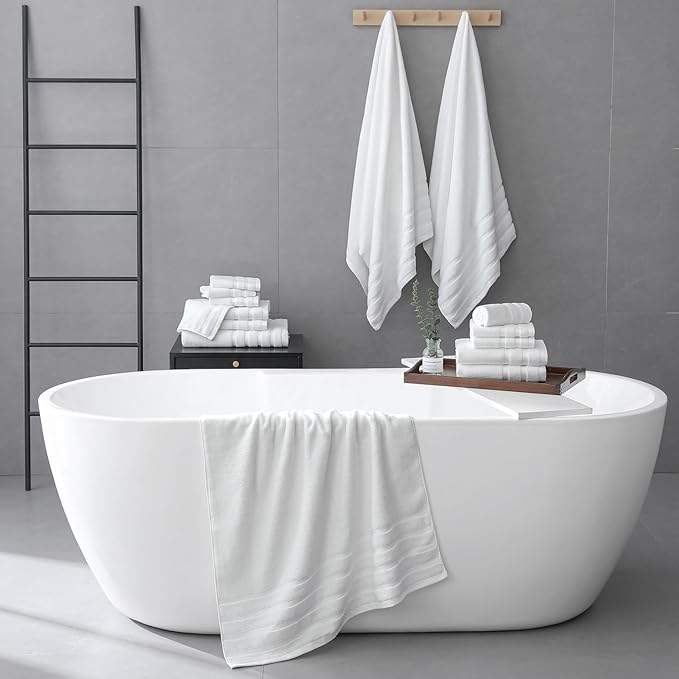 16-Piece Bath Towels Set, 100% Cotton Thick Soft Highly Absorbent Durable, Quick Dry, Bathroom Towels Set (4 Bath Towels, 4 Hand Towels, 8 Washcloths) - Perfect for Daily Use