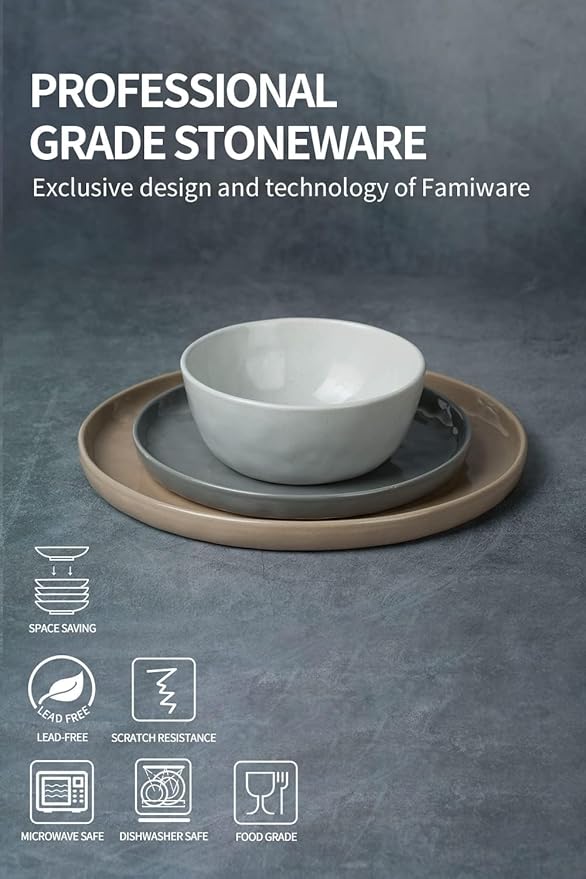 Famiware Mars Plates and Bowls Set, 24 Pieces Dinnerware Sets, Dishes Set for 8, Multi-color