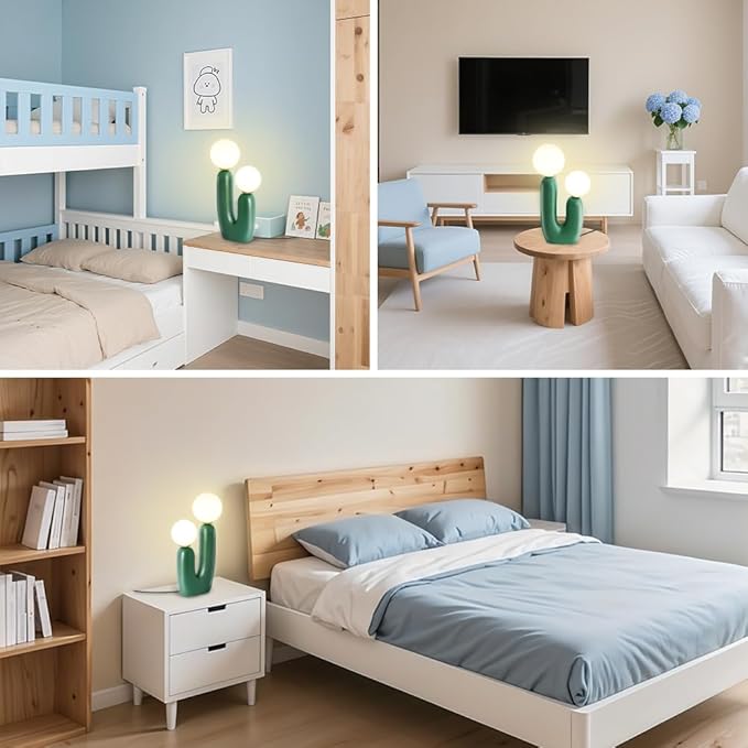 Nightstand Lamps, Modern Cactus Lamp, Dimmable Resin Table Lamp, Suitable for Living Room, Bedroom, Bedside Table (Green)