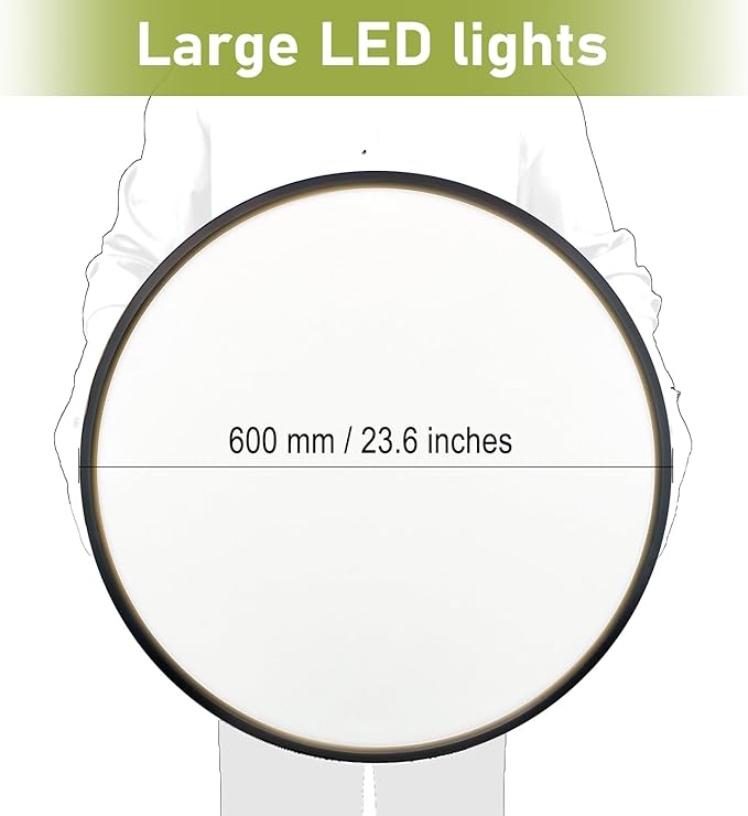 23.7 Inch LED Flush Mount Ceiling Light - Dimmable & 3 CCT Modes(3000/5000/6000K), 5000LM, 50W Ultra-Thin Low Profile Ceiling Light for Living Room, Kitchen, Hallway, Office, Black