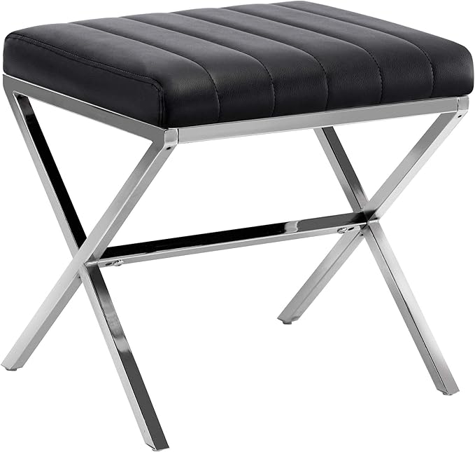 DUHOME Modern PU Leather Vanity Stool - Rectangle Makeup Stool Padded Vanity Seat Foot Rest for Living Room, Dressing Room, Black