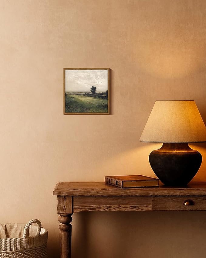 InSimSea Square Framed Canvas Wall Art, Landscape Room Decor Classical Scenery Vast Valley Grassland Oil Paintings Canvas Art Wall Decor, Home Decor for Living Room, Bedroom, Bedroom, Office 8"x8"