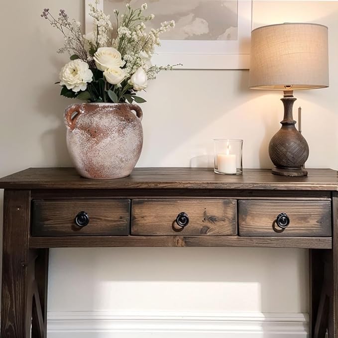 Rustic Farmhouse Ceramic Vase, 6.1" Tall Vintage Pottery Vases, Terracotta Decorative Boho Pampas Flower Vase, Suitable for Home Decor Living Room Entryway Table Bookshelf Mantle Shelf Decor