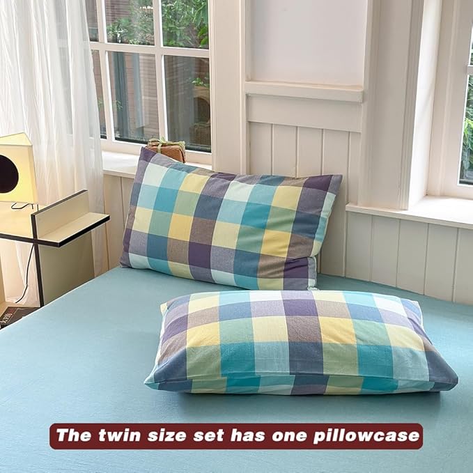 FACE TWO FACE Bedding Duvet Cover Set100% Washed Cotton Duvet Cover Linen Like Textured Breathable Durable Soft Comfy (Twin, Yunxi Blue)