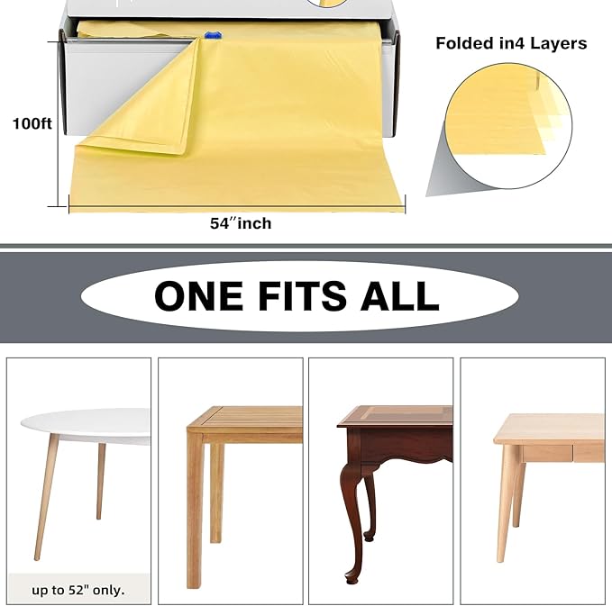 Craft And Party, 54 in x 100 feet Plastic Table Cover Roll for Party, Banquet, Picnic, Kids Activities for Any Size and Shape Table (Yellow, 54" x 100ft)