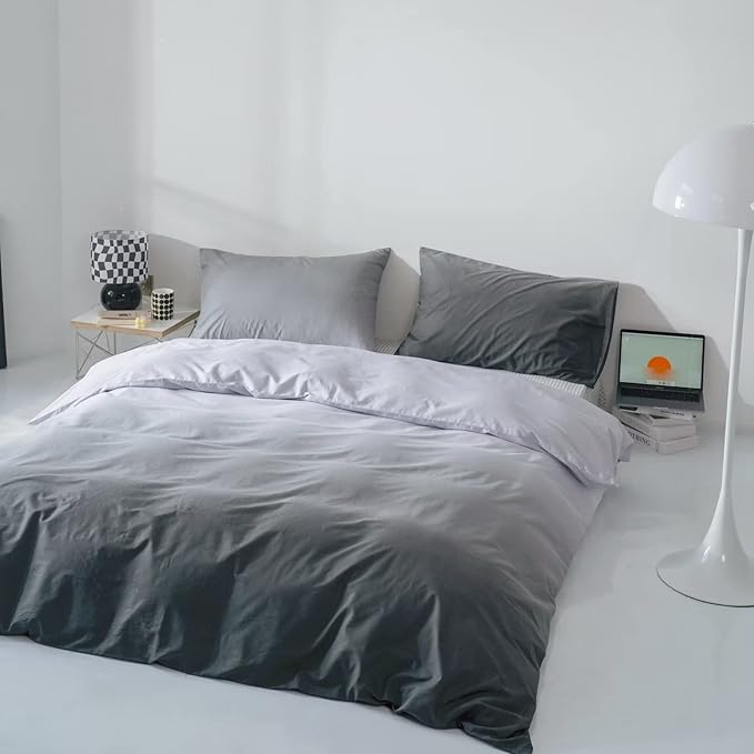 Gradient Gray Comforter Set Ombre White Gray Bedding Set Full Women Aesthetic Comforter 3 PCs Gray Color Bed Comforter Set Full Gradient White and Gray Comforter Set Full Size