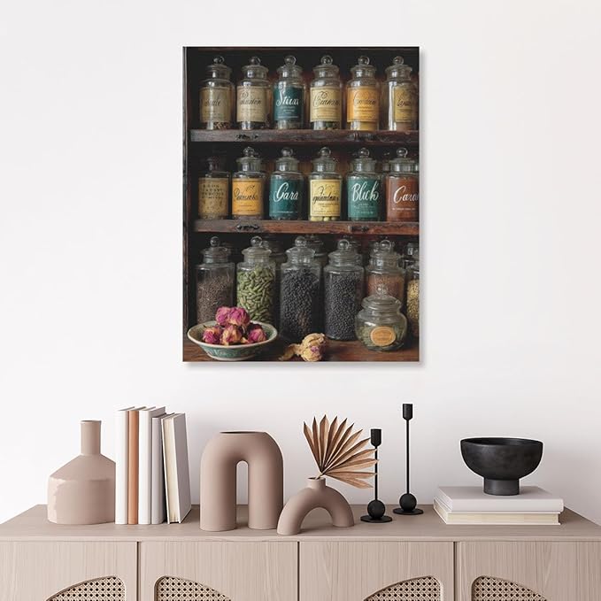 RPSIRVFO Unframed Spices Canvas Painting Decor Spices in labeled jars Suitable for home decorating living rooms bedrooms bathrooms and offices