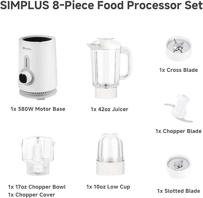 Simplus 3 in 1 Blender and Food Processor Combo for Kitchen, Small Electric Food Chopper, Meat and Vegetable Grinder, 380W High Speed 5 Cup Blenders with 2 Speeds and Pulse for Smoothies and Shakes