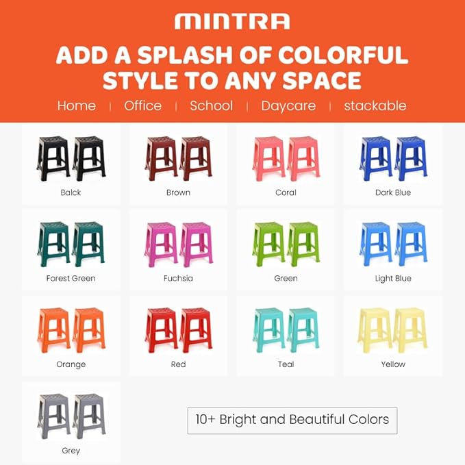 Mintra Home Light Duty Plastic Stools 2pk (18in Height, Brown)