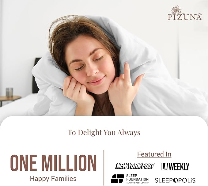 Pizuna 100% Cotton Queen 3 Pc Duvet Cover + 1 Pc Fitted Sheet Set 400 Thread Count White Sateen Weave Luxurious Long Staple Cotton 4 Piece Bedding Set - 1 Duvet Cover, 2 Pillow Shams, 1 Fitted Sheet