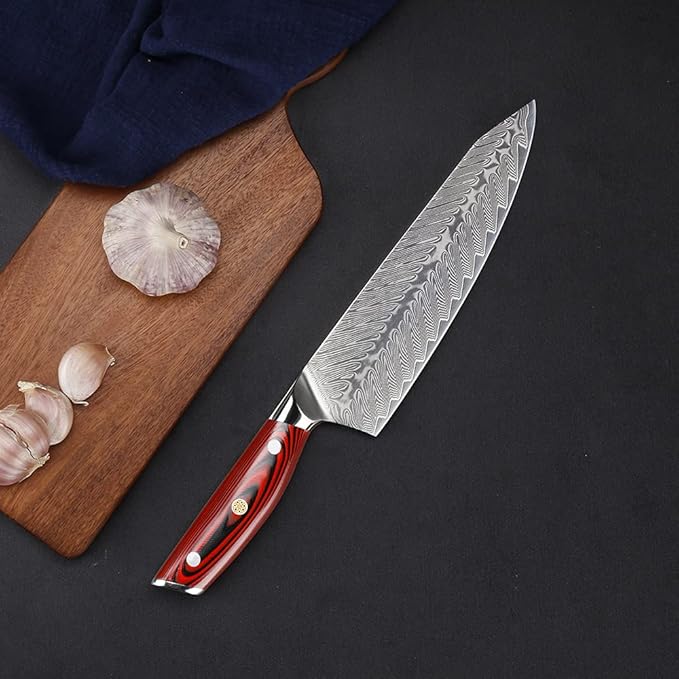 WILDMOK Damascus Chef Knife, 8 Inch Professional chef's knives, Japanese Ultra Sharp Kitchen Knife Full Tang G10 Handle, Japanese damascus knife Including Gift Box