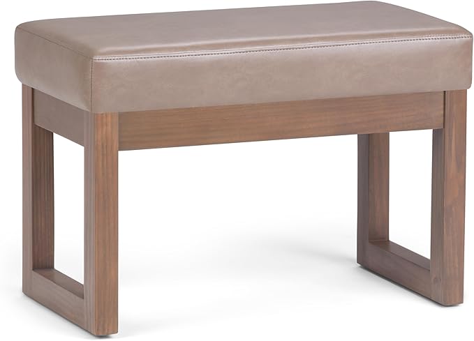SIMPLIHOME Milltown 27 inch Wide Contemporary Rectangle Footstool Ottoman Bench in Ash Blonde Vegan Faux Leather, Assembled, For the Living Room and Bedroom