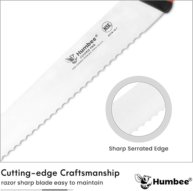 10-Inch Serrated Bread Knife, Premium High Carbon Stainless Steel Blade Knife for Bread with Ergonomic Handle, NSF Certified, DT-30 Series, Black