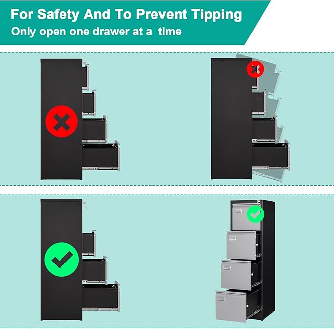 SISESOL 4 Drawer Vertical File Cabinet with Lock,Steel Filing Cabinet, Metal Filing Cabinets for Home Office Organizer Storage Cabinets Letter Size/A4/Legal,-Assembly Required