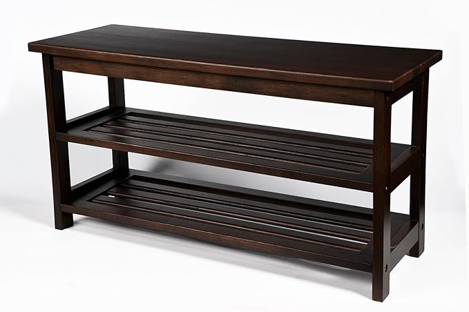 CONSDAN Wood Shoe Bench Rack, USA Grown Hickory, Entryway Bench with Shoe Storage, Mud Room Bathroom, Front Door, Outdoor/Indoor, Dark Walnut(Black)