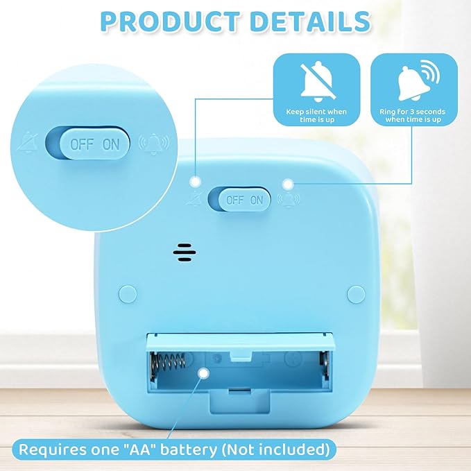 60 Minute Visual Timer for Kids and Adults, Square Countdown Timer with Rainbow Pattern, Desk Timer Kids Time Kitchen Timer Management Tools for Classroom Office Home, Blue