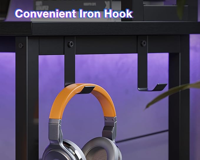 ODK 59 Inch L Shaped Gaming Desk with Hutch, Computer Desk with Storage Shelves, L Shaped Desk for Home Office, Corner Desk with Headphone Hook, Black