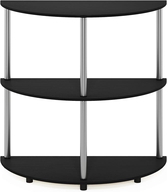 Furinno Frans Turn-N Half Round Console Table with Stainless Steel Tubes, Black Oak 15.6D x 31.1W x 30.8H in