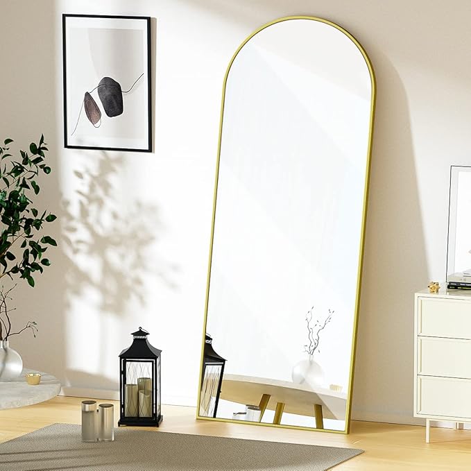 Koonmi Full Length Mirror, 64"x21" Arched Gold Mirror Full Length, Standing Hanging or Leaning Full Body Mirror with Aluminum Alloy Frame for Living Room and Bedroom