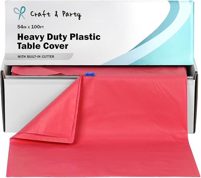 Craft And Party, 54 in x 100 feet Plastic Table Cover Roll for Party, Banquet, Picnic, Kids Activities for Any Size and Shape Table (Coral, 54" x 100ft)