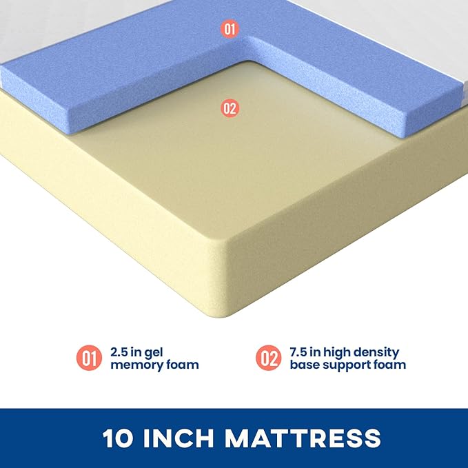 FDW 10 inch King Mattress Size/Gel Memory Foam Mattress/Medium Firm Mattresses for Cool Sleep Relieving Pressure Relief CertiPUR-US Certified Mattress in a Box